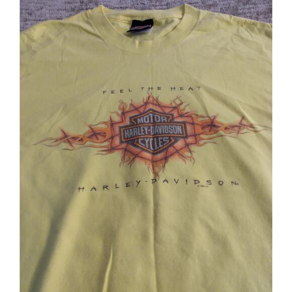 Harley-Davidson Rocky St Thomas Flames Mens T-Shirt Yellow Crew Vintage 1998 XL - Picture 3 of 12